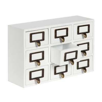 White Wood Apothecary Desk Drawer Set with 9 Drawers