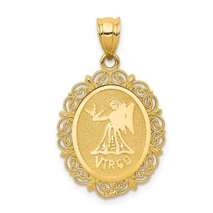 Black Bow Jewelry 14k Yellow Gold Filigree Oval Virgo the Virgin Zodiac Pendant, 20mm - 1 of 4
