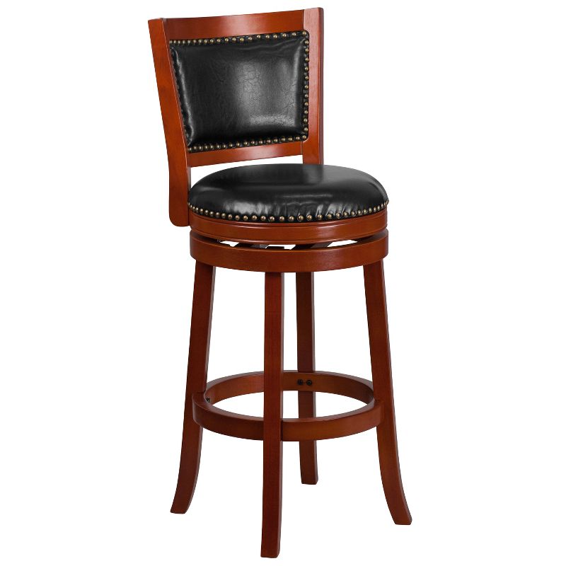 Merrick Lane Amara Series Wooden Stool with Open Panel Back with Faux Leather Accent and Seat, 1 of 9