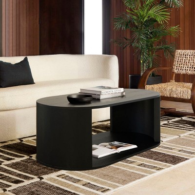 Modern Black Center Table For Living Room Large Round/Oval Wooden Coffee Table With Storage,Threshold Coffee Table Living Room Tables-Cuddlewood
