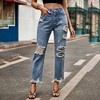 Women's Ripped Mid Waisted Boyfriend Jeans Loose Fit Distressed Stretchy Denim Pants - 2 of 4