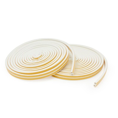 Stockroom Plus 2 Rolls EPDM D-Shape Self Adhesive Weather Stripping Tape, 0.35 x 0.3 Inch (33 Ft, White)