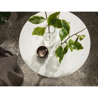 Tira 17" Pewter and White Marble Round Side Table