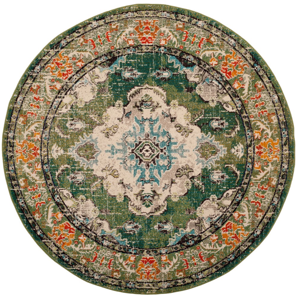 6'7in Medallion Round Area Rug Forest Green/Light Blue - Safavieh