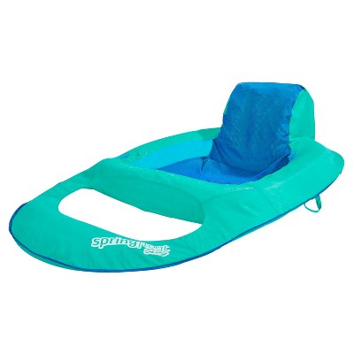 SwimWays Spring Float Swimming Pool Lounger Chaise Inflatable Floating Chair w/ Cup Holder & Additional Leg Room