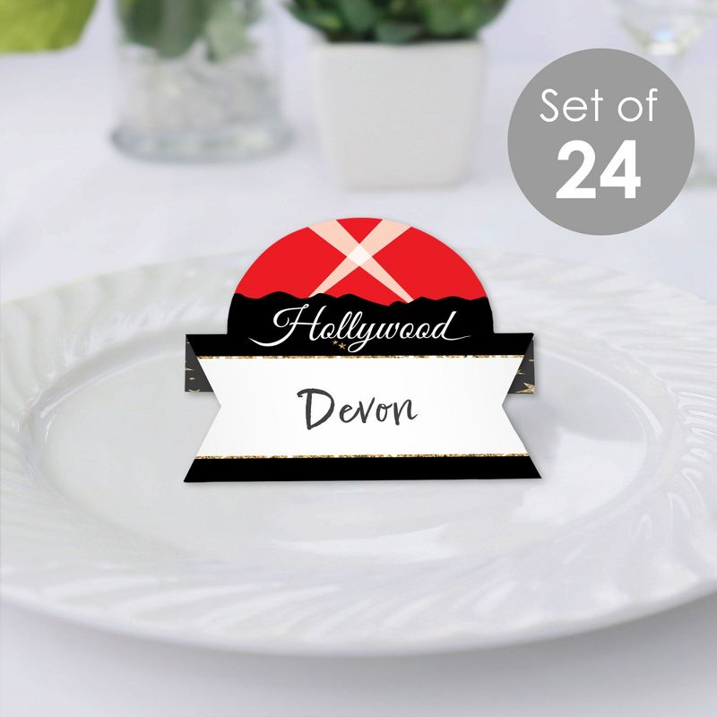 Big Dot of Happiness Red Carpet Hollywood - Movie Night Party Tent Buffet Card - Table Setting Name Place Cards - Set of 24, 2 of 9