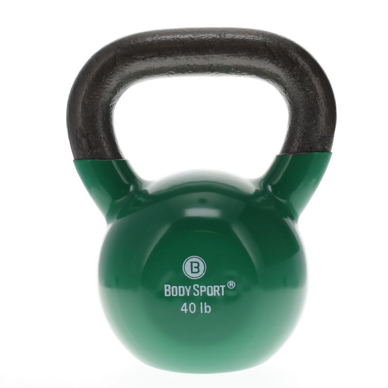 BodySport Cast Iron Kettlebell Weight, Strength Training Equipment for Home Gym, 40 lb., Dark Green, 1 of 8