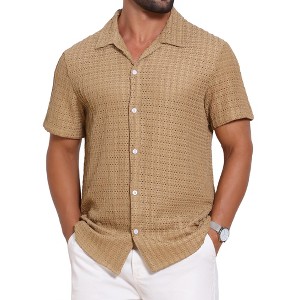 INSPIRE CHIC Men's Texture Short Sleeve Hollow Out Casual Knitted Shirt - 1 of 4