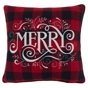 Saro Lifestyle Buffalo Plaid Merry Throw Pillow With Poly Filling, 16", Red - 1 of 3