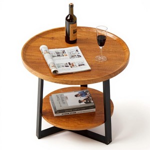 2-Tier Round Side Table with Storage Shelf, Wood and Metal Frame Side Table for Living Room & Bedroom - 1 of 4