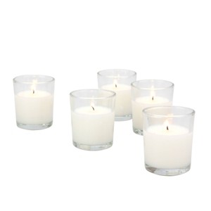 48ct Unscented Clear Glass Wax Filled Votive Candles White - Stonebriar Collection: Traditional Style, Machine-Poured, 15hr Burn Time - 1 of 3