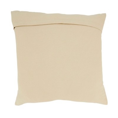 Beige Cotton Embroidered Floral Pillow Cover, 20"x20"