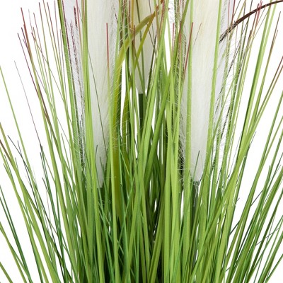 36" Tall Artificial Green and White Pampas Grass in Black Pot