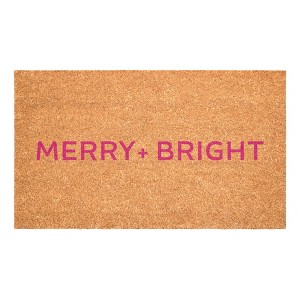 HomeRoots 24" X 36" Brown And Pink Christmas Merry and Bright Outdoor Coir Door Mat - 1 of 4