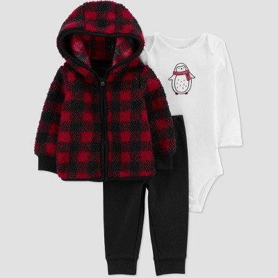 Image of Carter's Just One You®️ Baby Boys' Buffalo Checkered Sherpa Top & Bottom Set - 3M