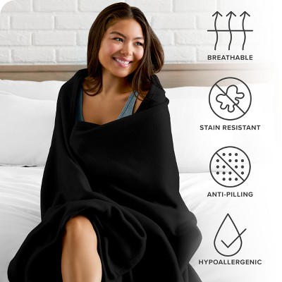 Black Lightweight Reversible Polar Fleece Throw Blanket
