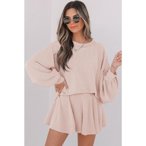 Lantern Sleeve Top High Waist Ruffled Mini Skirt Set - 1 of 3