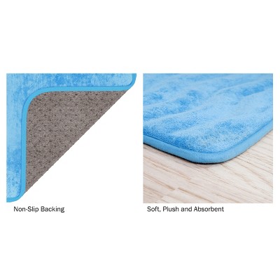 Blue Microfiber Memory Foam 2-Piece Bathroom Rug Set