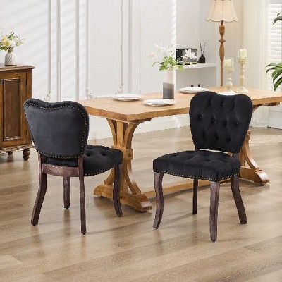 Kumasinova French Upholstered Velvet Dining Chairs, Set of 2 Vintage Tufted Kitchen Chairs with Hand-Pulled Buckles, High Back Dining Room Chairs
