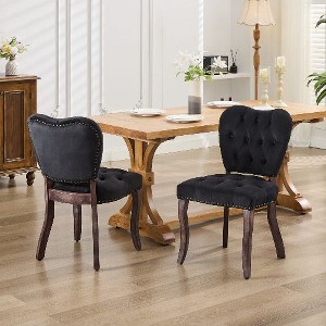 Kumasinova French Upholstered Velvet Dining Chairs, Set of 2 Vintage Tufted Kitchen Chairs with Hand-Pulled Buckles, High Back Dining Room Chairs - 1 of 4