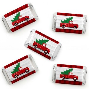 Big Dot of Happiness Merry Little Christmas Tree - Mini Candy Bar Wrapper Stickers - Red Truck Christmas Party Small Favors - 40 Count - 1 of 4