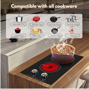 ZACHVO 3000W Electric Cooktop, 2 Burners, Ceramic, Child Safety Lock, Timer, Keep Warm, 9 Levels - 1 of 4