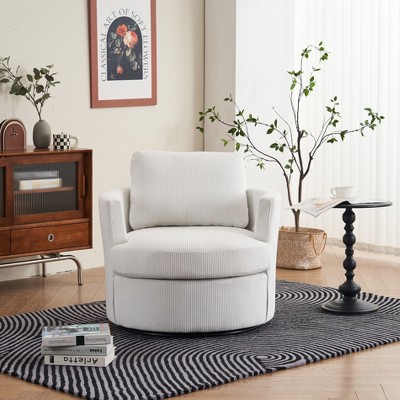 TIRAMISUBEST Swivel Barrel Chair, Comfy Round Accent Sofa Chair with 360¡ã Swivel, Leisure Armchair for Living Room, Bedroom, Office, Lounge (Beige)