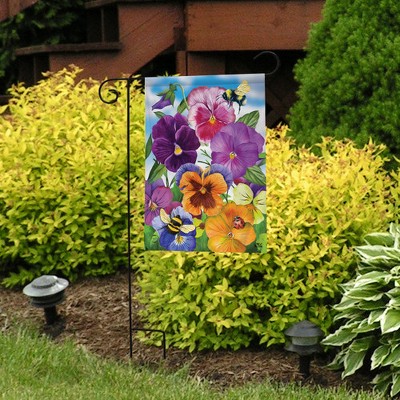 Vibrant Pansies and Bees Spring Garden Flag
