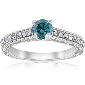 Pompeii3 3/4ct Blue & White Diamond Vintage Engagement Ring 14K White Gold