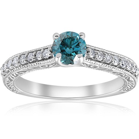 Pompeii3 3/4ct Blue & White Diamond Vintage Engagement Ring 14K White Gold - image 1 of 4