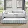 Twin Size Upholstered Daybed with Pull-Out Trundle, Plaid/Striped Corduroy Sofa Bed Frame for Small Spaces - ModernLuxe - 2 of 4