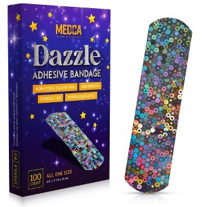 Glitter Bandages for Kids 100 Count Box, Colorful Adhesive Strips, Latex-Free, Individually Wrapped for Minor Cuts & Scrapes - 1 of 4