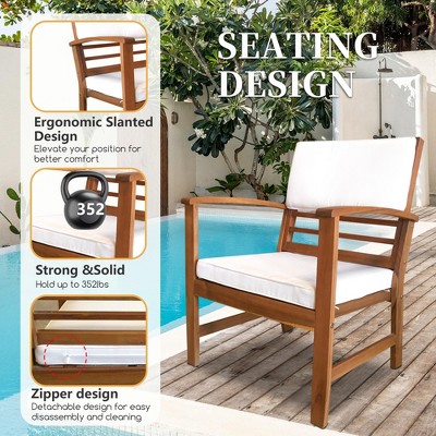 4-Piece Acacia Wood Outdoor Seating Set with White Cushions