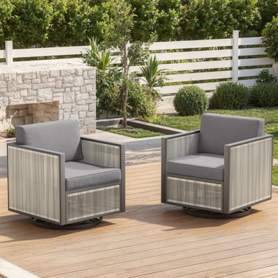 Outdoor Patio Swivel Chair with 5 Inch Cushion Chair for Garden Set of 2