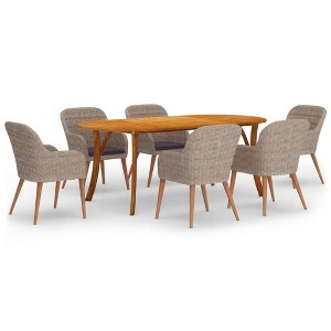 vidaXL Patio Dining Set - 7 Piece Outdoor Furniture Set with Solid Acacia Wood Table & PE Rattan Chairs with Thick Cushions for Patio, Backyard - 1 of 4