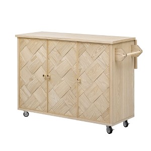 NicBex Rolling Kitchen Island Cart with Cabinets and Drop Leaf Countertop,Kitchen Island on Wheels with Towel Rack,Island Table for Kitchen,Natural - 1 of 4