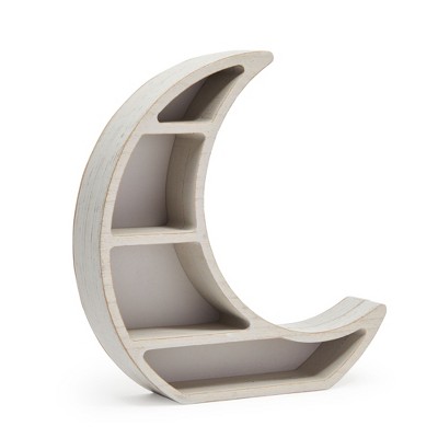 Lunar Charm White Wooden Crescent Wall Shelf