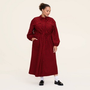 Women's Buffalo Check Long Sleeve Utility Midi Shirt Dress - Woolrich x Target Red/Black - 1 of 4
