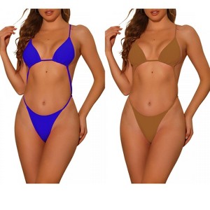 Elerevyo Women's Triangle Adjustable Criss Cross Waistband Swimwear Monokini 2 Sets - 1 of 4