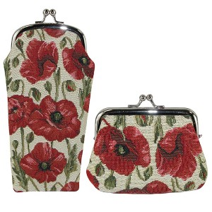CTM Women's Poppy Print Tapestry Glasses Case and Coin Purse Set - 1 of 4