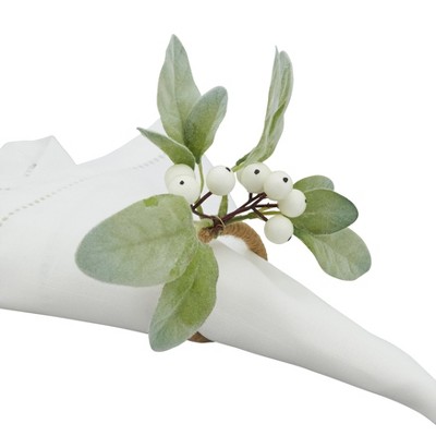 Green and White Berry Woven Napkin Rings Set of 4