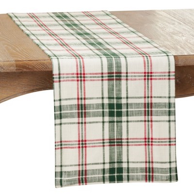 Saro Lifestyle Dining Table Runner With Plaid Design, 14"x72", White/Green