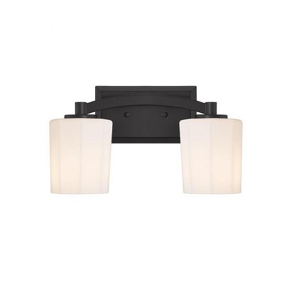 Matte Black 2-Light Vanity with Fluted Opal Glass Shades