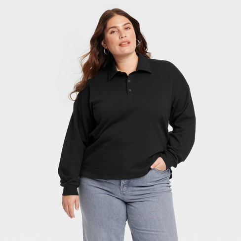 Women s Long Sleeve Polo Shirt Universal Thread Black Xxl Target