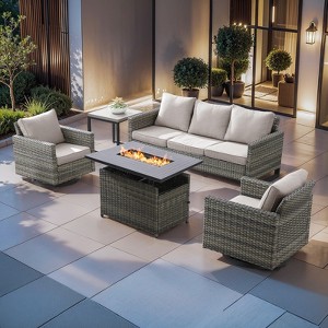 Buenhomino 5 Pieces Patio Furniture Set with Fire Pit Table, Outdoor Furniture Set with Rocking Swivel Chairs, Sofa Couch, 4'' Thickened Cushion - 1 of 4