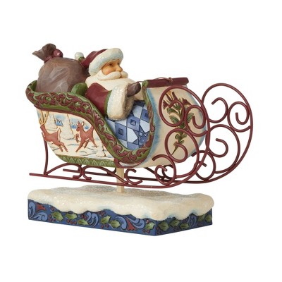 Jim Shore 8.0" Flight Of Festive Fancy Christmas Santa Sleigh  -  Decorative Figurines