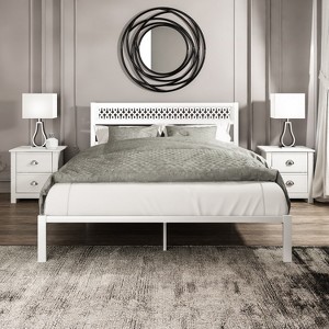 Galano Candence Metal Frame Queen Platform Bed in Black, White - 1 of 4