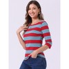 INSPIRE CHIC Women's Stripes Casual Basic Elbow Sleeves Boat Neck Slim Fit T-Shirts - 2 of 4