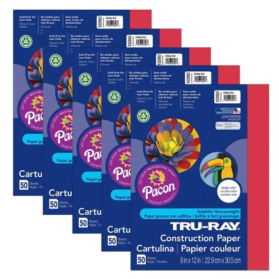 5pk 50 Sheets/Pk 9" x 12"  Tru-Ray Construction Paper Holiday Red - Pacon