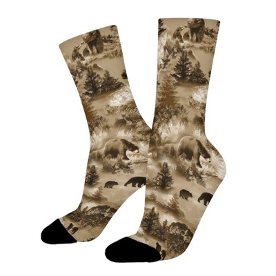 Natural Bear Women Printed Crew Socks Funny Funky Socks Soft Polyester Novelty Gifts for Artists Men